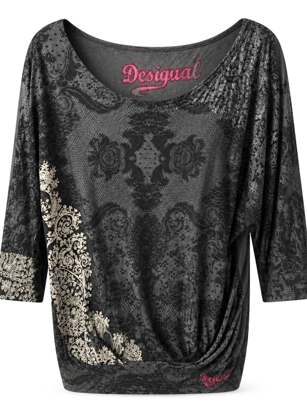 Desigual Black Printed Dolman Sleeve Top